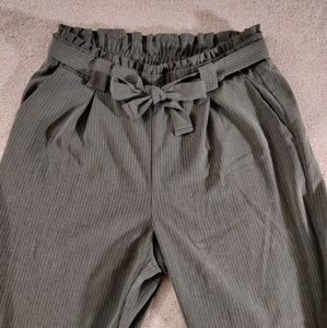 Gray pinstripe paper bag waist cropped pants